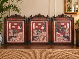 Set of 3 Framed Interior Scene Art Metal Pieces