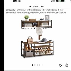 VASAGLE Shoe Bench Coat Rack LSB109K01