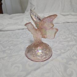 vintage Fenton iridescent pink glass butterfly ring holder