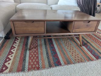 Mid-Century Modern Walnut Coffee Table with Drawers & Storage