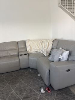 Gray Leather Sectional Recliner Sofa