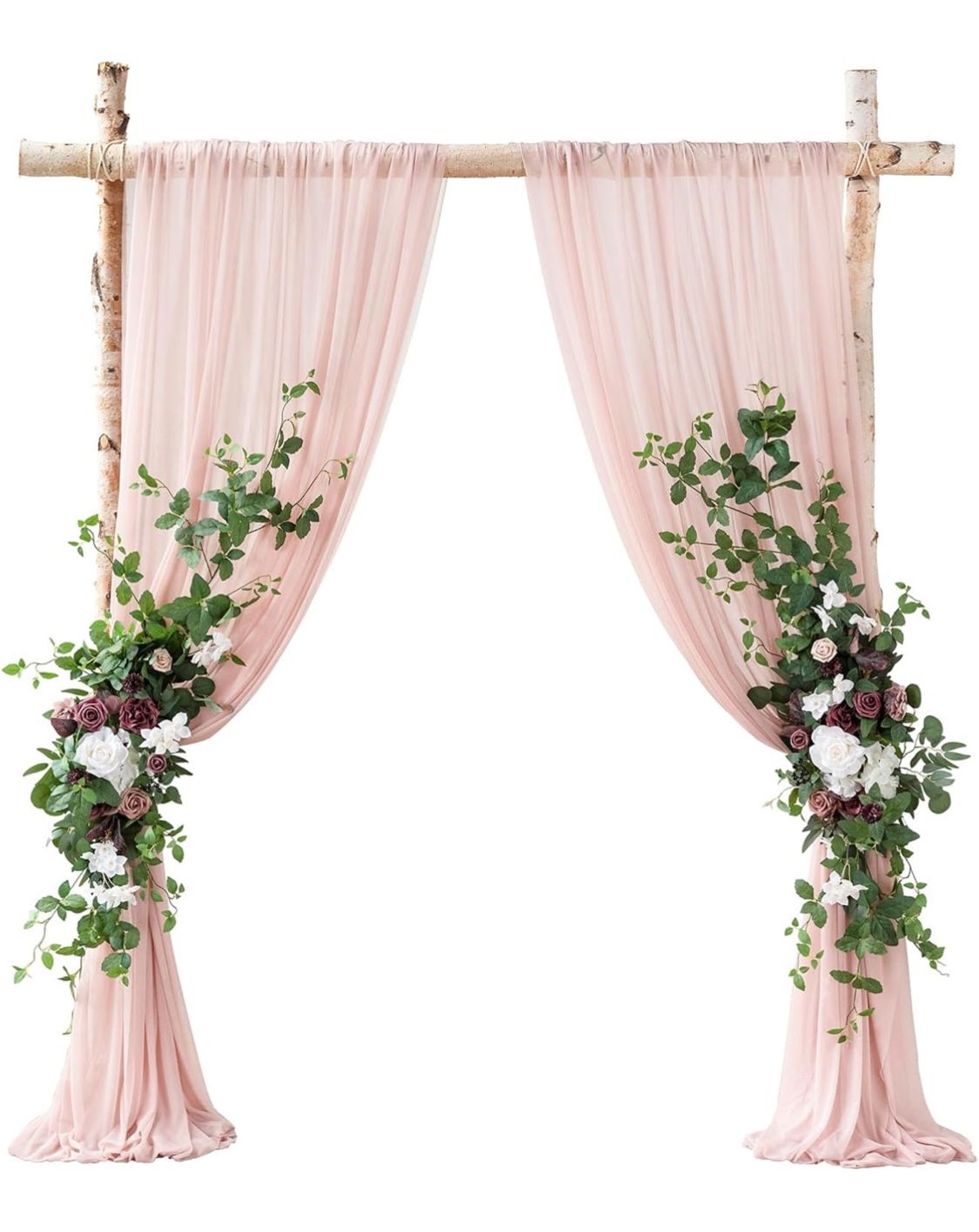 Ling's Moment Wedding Arch Flowers Kit Pack of 4, 2pcs Artificial Flowers Garland Arrangements, 2pcs Hanging Drapes, Ceremony Reception Arbor Backdrop