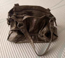 Brown faux-crocodile shoulder bag