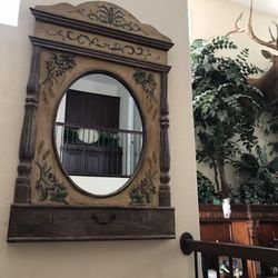 Large Wheat And Grape Harvest Tuscan Old World Mirror With Shelf