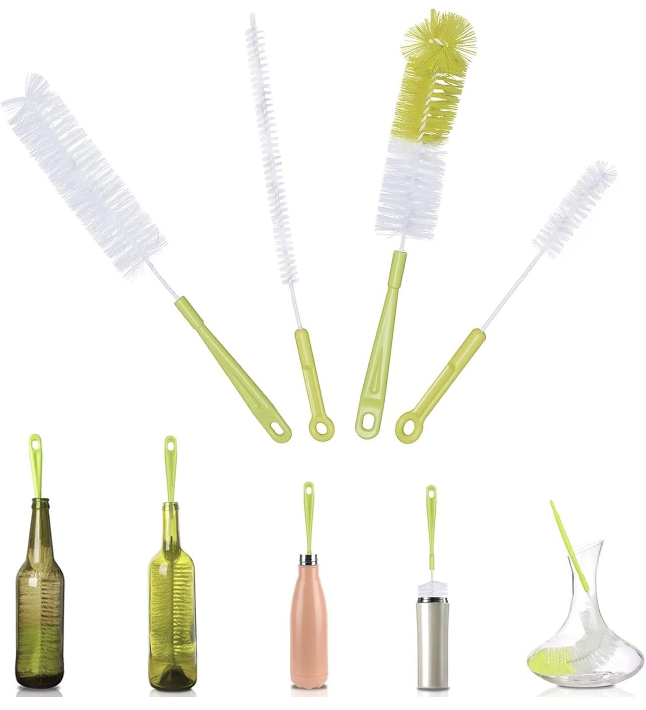 4 Pcs Water Bottle Cleaner Brush Set, Long Handle Bottle Washer Cleaning Brush for Straw Brush, Kettle Spout, Cup, Lid Cleaner Brushes for Narrow Neck