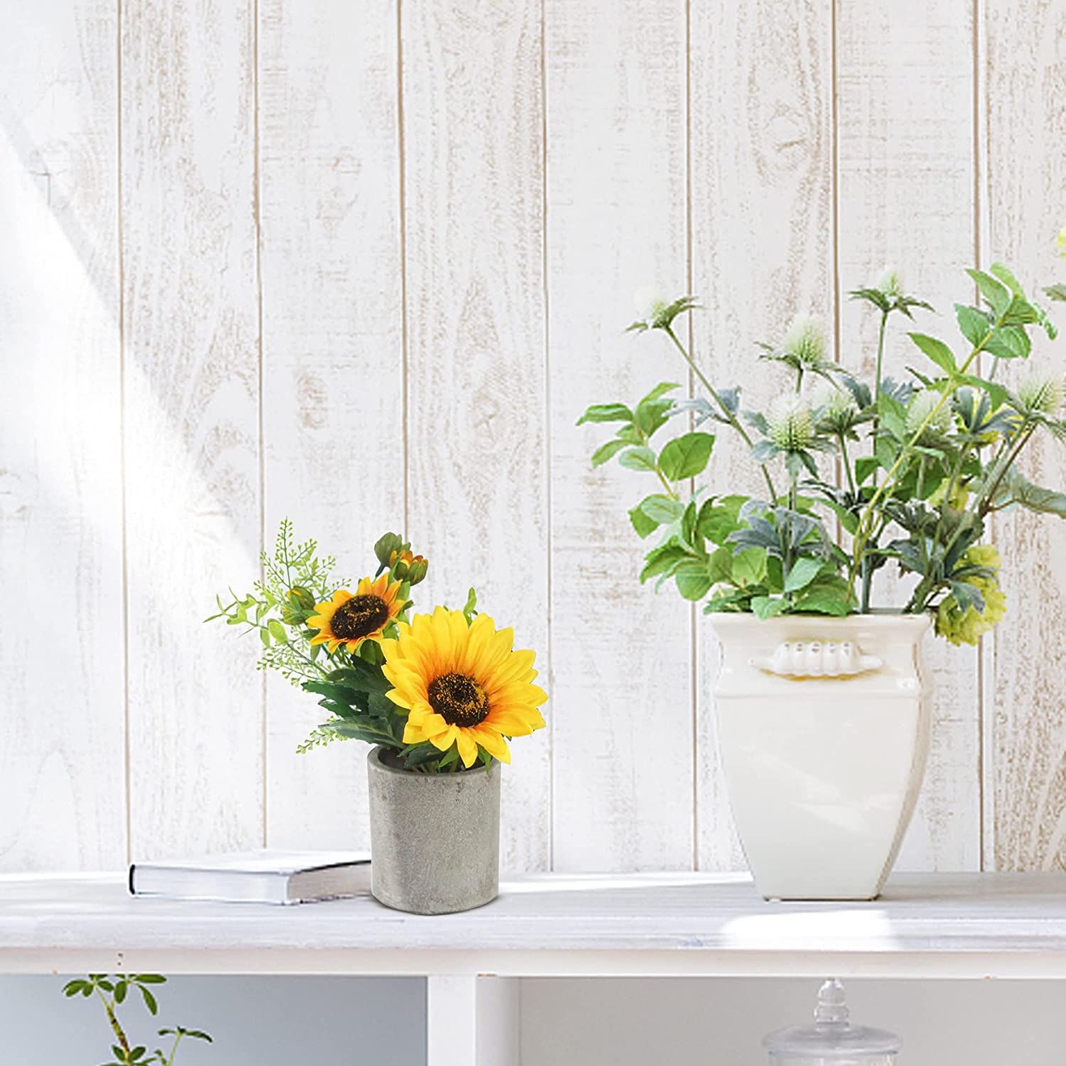 NEW! Tiyard 6pcs Sunflower Decor Artificial Potted Plants Yellow Fake Flower in Pots / FLORES
