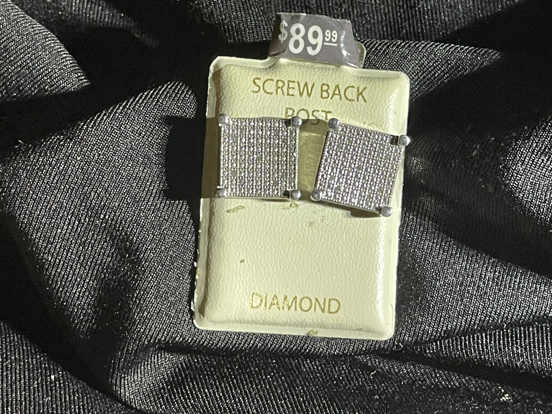 MARKED DOWN! Brand New Square Diamond Earrings With Sterling Silver Screw Backs 