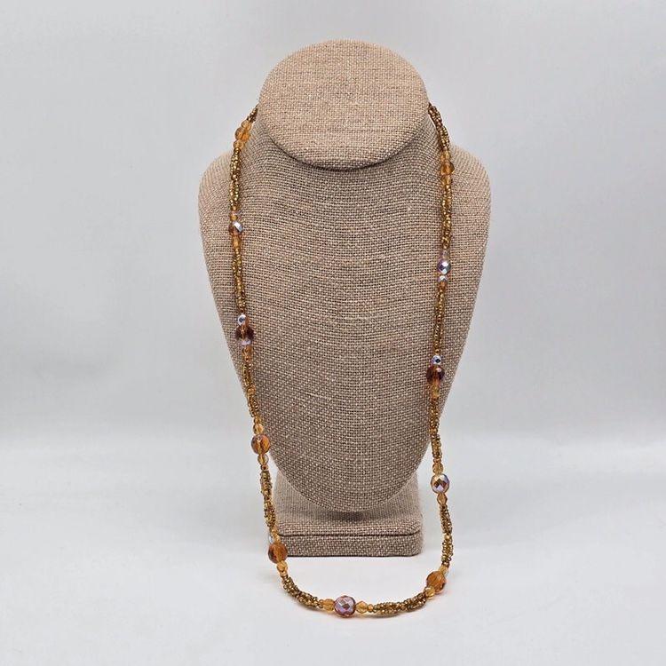 Topaz Colored AB Aurora Borealis Faceted Bead Necklace With Seed Beads 28