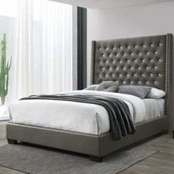 Gray King And Queen Size Bed Frame, Mattress 