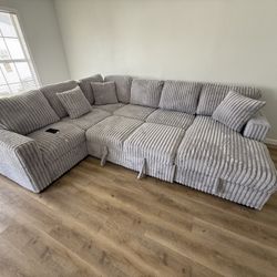 New Grey Sectional W Sleeper Sofa & Storage Chaise