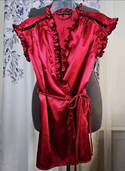 $15 SATIN RED BLACK TRIM CHEMISE ROBE