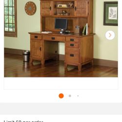 58 in. Rectangular Cottage Oak 5 Drawer Computer Desk with Solid Wood Material 