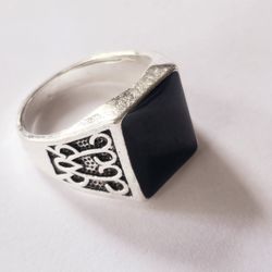 TITANIUM FOREVER WEAR SILVER NEW SIZE  9 MENS  BLACK ONYX POLISHED RING