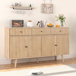 Sideboard Storage Cabinet with 3 Drawers & 4 Doors, Buffet Cabinet, Modern Coffee Bar Cabinet