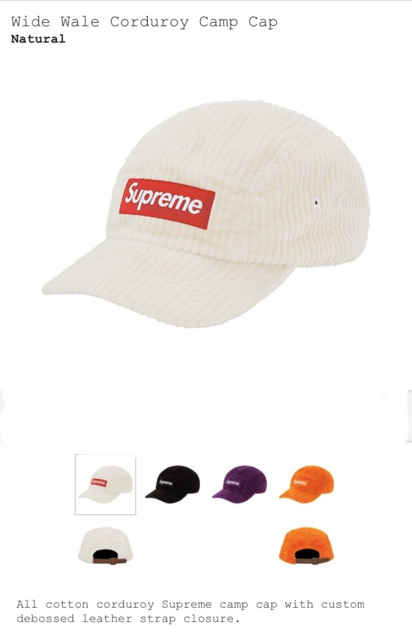 Supreme Box Logo Wide Wale Corduroy Camp Cap SS20