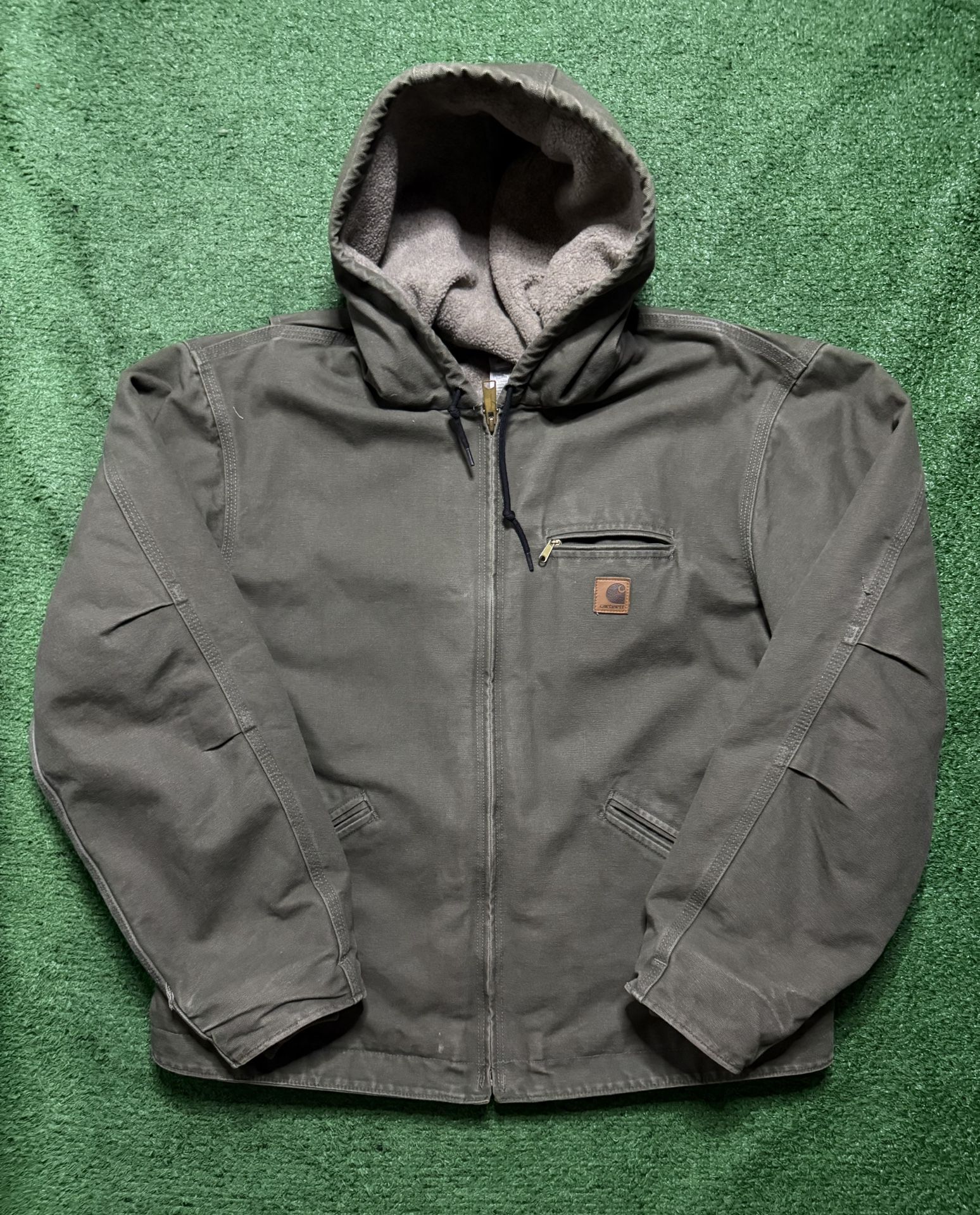 Vintage Carhartt Hooded Jacket Olive Green X-Large