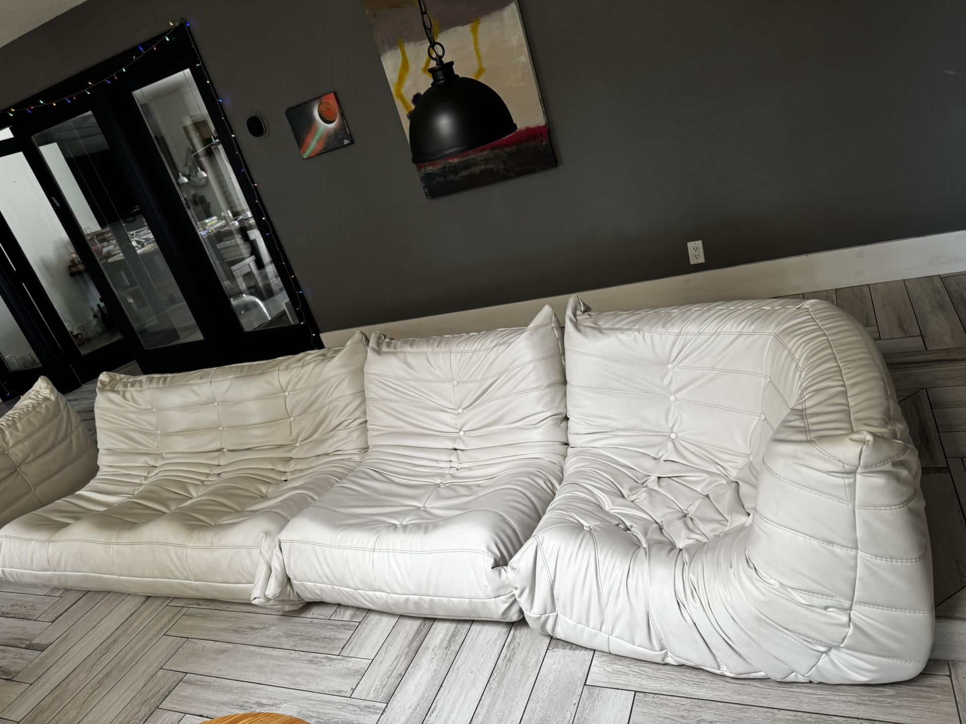 White Togo Knock Off Faux Leather Sectional