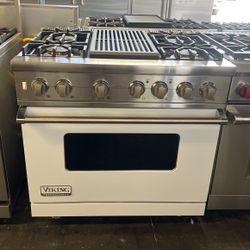Viking 36”wide Dual Fuel Range Stove In White With Grill 