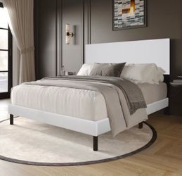 NEW IN BOX White Faux Leather Platform Bed Frame Available In Full, Queen & King Size