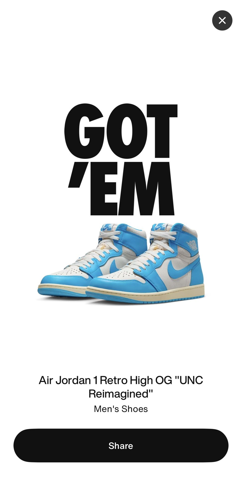 Air Jordan 1 Retro High OG “UNC Reimagined” 9.5M