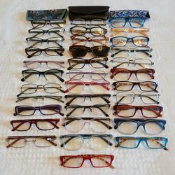 Lot Of 34 Women's +1.50 Fashion Casual Reading Glasses Various Colors
