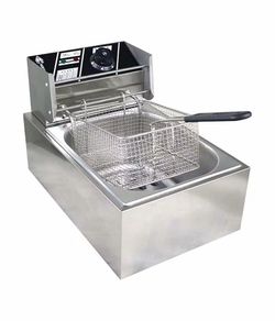 R4) French Fries Fritters Frying Machine, Food Grade Stainless Steel Deep Fat Fryer Electric Deep Fryer with Basket Commercial Single Cylinder Single
