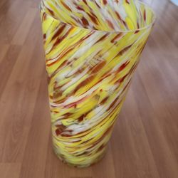 Hand-Blown Art Glass Vase – Made in Poland – Swirl Yellow Orange White – Modern Decor