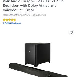 Polk MagniFi Max AX 5.1.2 Channel Sound Bar with 10" Wireless Subwoofer