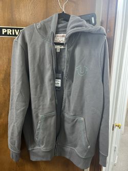 True Religion Zip Up Hoodie Size M Gray Buddha Print Sweatshirt