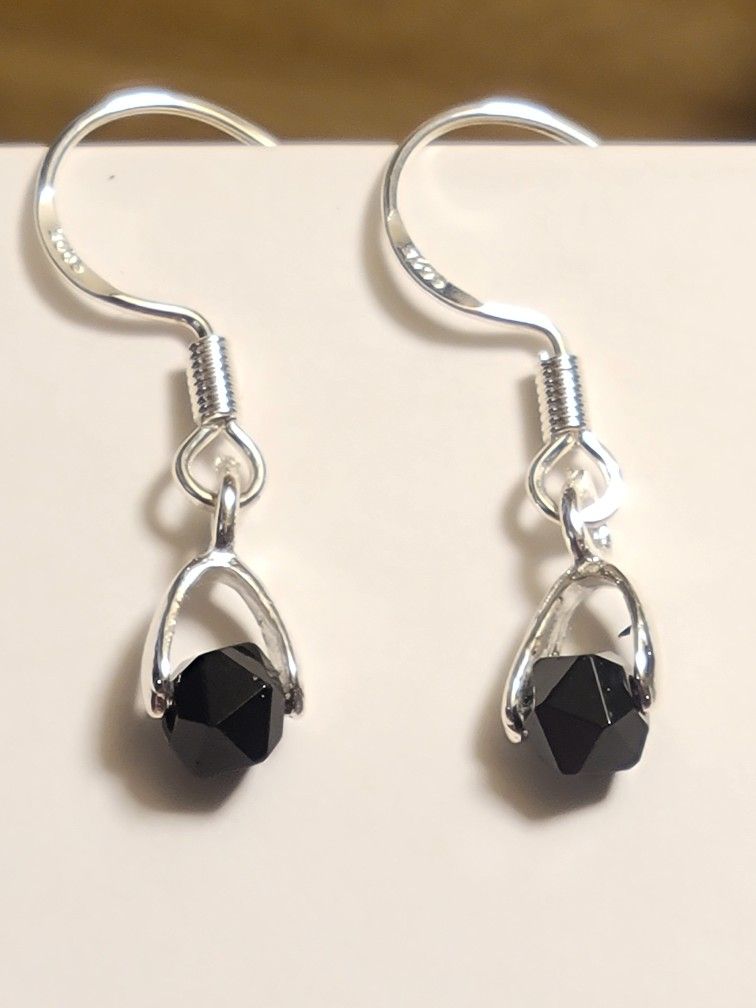 Black Onyx Star Cut .925 Sterling Silver Earrings Natural Crystal Womens Jewelry