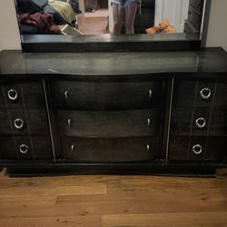 Vintage Black 9-Drawer Dresser with Mirror