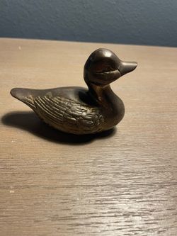 Vintage Brass Duck Figurine Paperweight Mid Century Bird Decor