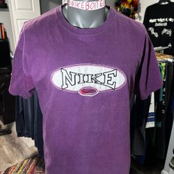 NIKE Men XLarge Embroidered Spellout Sweatshirt Made in USA Purple Vintage 90s