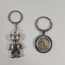LOT OF 2 I LOVE NY NEW YORK METAL BEAR AND CITY SOUVENIR KEYCHAINS