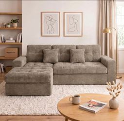 105" Modular Sectional Sofa, Comfy Corduroy L-Shaped Deep Seat Cloud Couch with Ottoman, Modern Tufted Boneless Couches for Living Room, No Assembly R