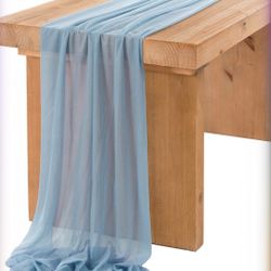 Ling's Moment 14Ft Dusty Blue Sheer Chiffon Like Table Runner with Silver Sparkle for Wedding Rustic Boho Wedding Party Bridal Shower Decorations Birt