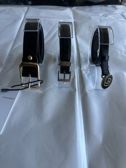 YSL black leather belt.