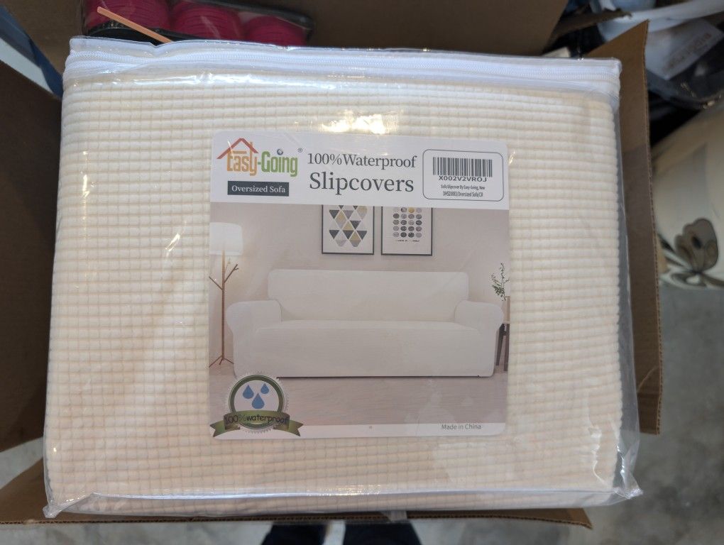 Oversized SOFA SLIPCOVER by Easy Going -100% waterproof Beige White