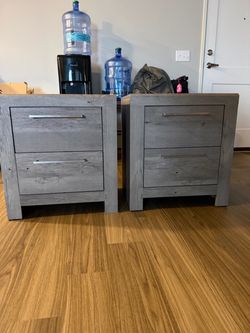 Pair of Gray Wood 2-Drawer Nightstands