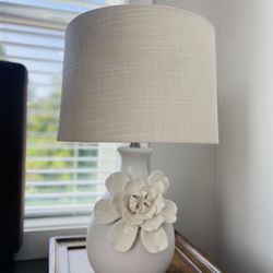 Large White / Cream Floral Lamp With Shade