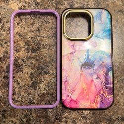 Blue, Purple, and Pink iPhone 14 Pro Marble Case
