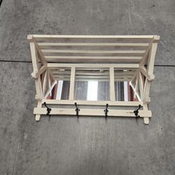 Wooden Mirrored Coat Rack With Shelf