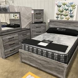 🎯New ♠️$10 Down Payment Finance ▪️▪️Bronyan Dark Gray 5 Piece Queen Panel Bedroom Set