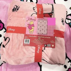 New Twin Sized Winnie The Pooh Pink Valentines Day Blanket 