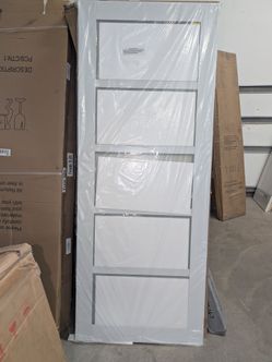 Sliding Closet Door 60"(Double 31") x 80", 5-Lite Frosted Glass Bypass Door with Hardware Kit & Matching Fascia, Pre-Drilled Solid Wood Slab with Wate