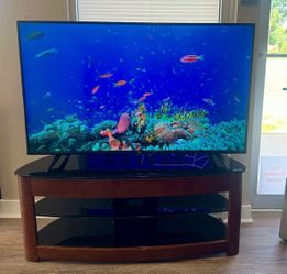 TCL 55” TV with Wood & Glass Shelf TV Stand