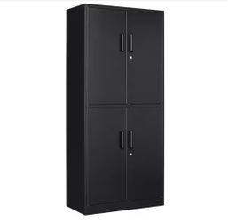 31.5 in. W x 70.87 in. H x 15.7 in. D Adjustable 2 Shelves Steel Locking Freestanding Cabinet with 4 Doors in Black