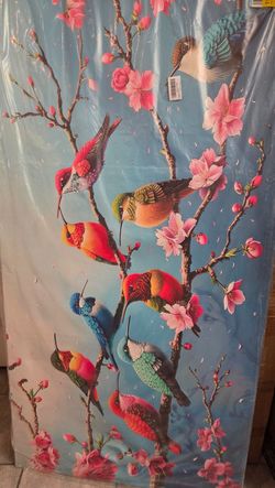 Large Hummingbird & Cherry Blossom Canvas Wall Art 58.25" x 29.25" #1106P UP2