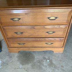 Vintage Solid Oak Three Large Drawer Dresser.  