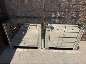 Mirrored Glass Dressers/Nightstands (Pair)